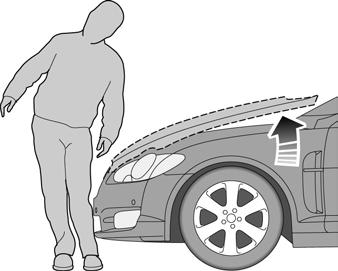 Ochrona pieszych ZASADY DZIAŁANIA OSTRZEŻENIA Nie prowadź pojazdu, jeśli uruchomił się system otwierania pokrywy komory silnika.