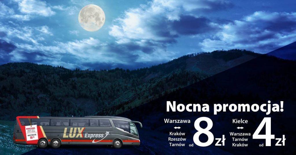 Nocna promocja od LUX Express Dzisiaj od godziny 20:00 ponownie startuje promocja od Lux Express. Podróżowanie w te wakacje zapowiada się bardzo tanio.