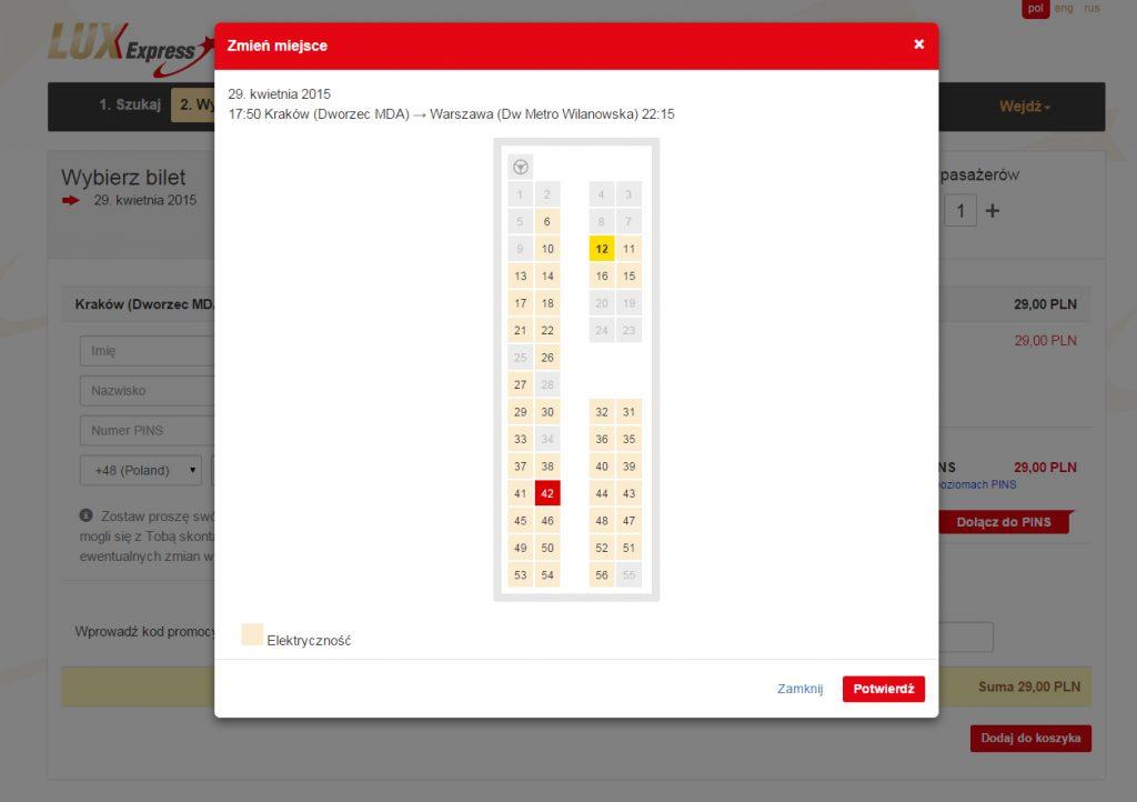 Po zmianie miejsca do siedzenia klikamy na DODAJ DO KOSZYKA.