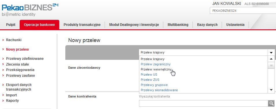 WPROWADZANIE ZLECEŃ UPROSZCZENIE I UJEDNOLICENIE RĘCZNEGO WPROWADZANIA ZLECEŃ Dowolny typ zleceń można wprowadzić z jednego miejsca w systemie: Menu główne Operacje