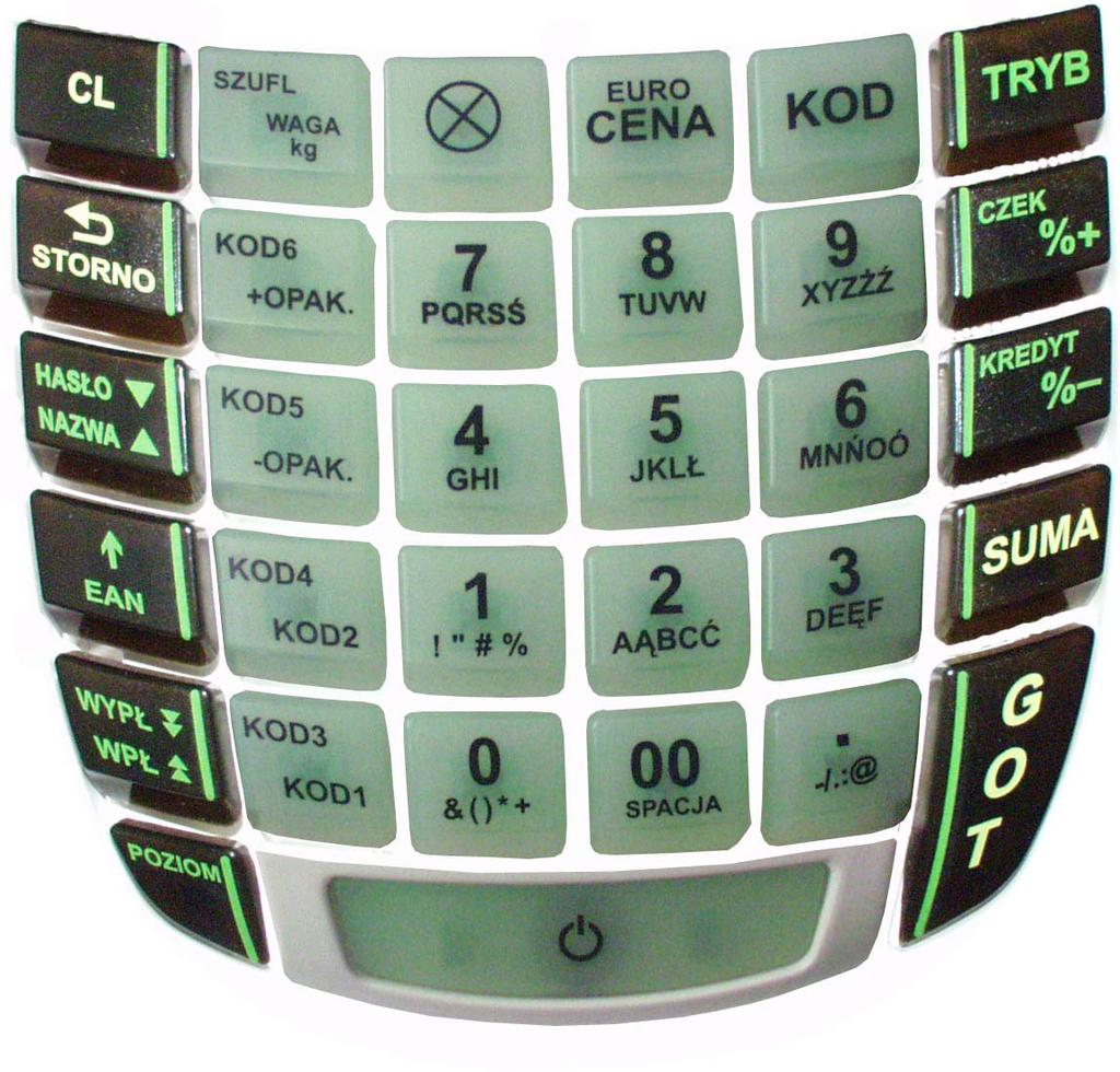 1.4. KLAWIATURA 1.4.1. Rozkład klawiszy: Oba typy kasy EURO-500T HANDY oraz EURO-500TX HANDY mają niemal identyczny rozkład klawiszy funkcyjnych.