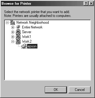 . Kliknij komputer lub serwer, który jest podłączony do drukarki współużytkowanej, a następnie wpisz nazwę drukarki współużytkowanej. Następnie kliknij przycisk OK.