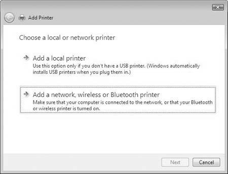 . Kliknij pozycję Add a network, wireless or Bluetooth printer (Dodaj drukarkę sieciową, bezprzewodową lub