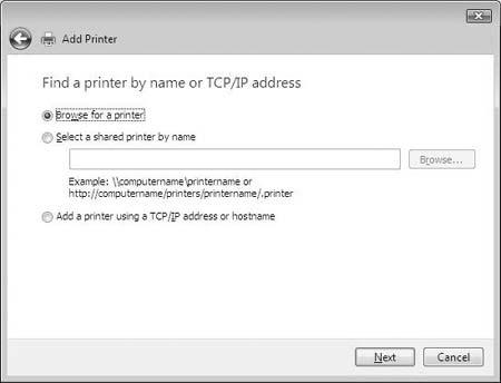 . Wybierz opcję Browse for a printer (Przeglądaj w poszukiwaniu drukarki), a następnie kliknij