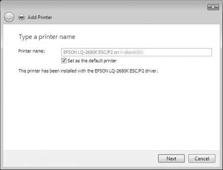 Jeśli inny sterownik drukarki jest już zainstalowany, zostaje wyświetlone pole wyboru Set as the default printer (Ustaw jako drukarkę domyślną).