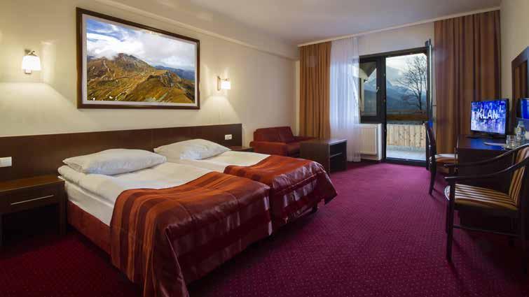 HOTEL TATRA dysponuje łącznie 237 miejscami noclegowymi (wraz z dostawkami) w 99 pokojach.