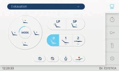 Panel sterowania został opracowany od nowa, specjalnie z myślą o zabiegach stomatologicznych. Ma on przejrzystą budowę, logiczną strukturę i zapewnia intuicyjną obsługę funkcji unitu.