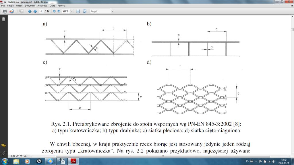 Typy prefabrykowanego zbrojenia przeznaczonego do umieszczania w spoinach