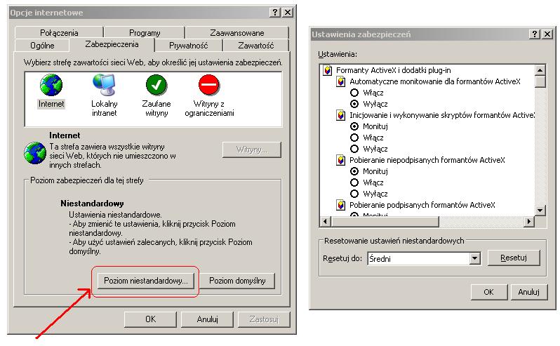 ustawienia zabezpieczeń w przeglądarce Internet