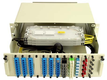 zabudowy 300 mm; dwie kasety KSP12 lub KSP24 wg zamówienia w wyposażeniu  OPDU/3U panele 19 /3U z listwą czołową uniwersalną do