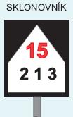 7.1. Návěst Stoupání tratě černá na kratší straně postavená obdélníková deska, uvnitř které je bílý rovnostranný pětiúhelník postavený na základně a v něm černé číslo uvádějící délku úseku v metrech