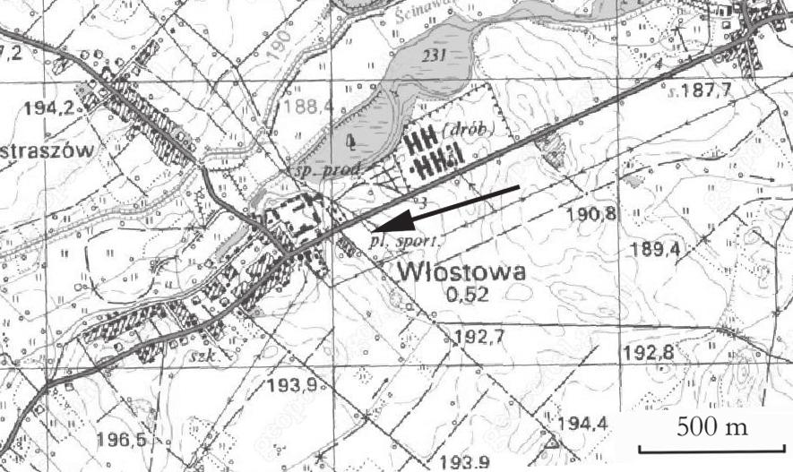 360 Michał Borowski, Ewa Lisowska Ryc. 1. Włostowa, pow. nyski. Miejsce odkrycia kamienia żarnowego Fig. 1. Włostowa, Nysa district.