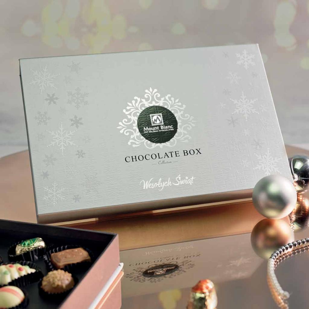 MB3400 Winter Chocolate Box Grey Bombonierka utrzymana w srebrno-szarej tonacji ozdobiona delikatnymi śnieżynkami.