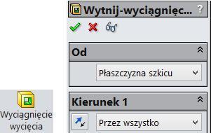 Polecenie Wyciągnięcie wycięcia i właściwości polecenia na pasku Operacje kliknij Wyciągnięcie wycięcia (rysunek