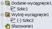 Od lewej: edycja szkicu wycięcia, zwiększenie liczby wystąpień, efekt końcowy Utrudnieniem w ocenie poprawności modelu jest pojawienie się minusa (