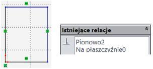 Przykład szkicu 3D na płaszczyźnie oraz relacje jednej linii Po wybraniu polecenia Szkic 3D na płaszczyźnie rysowane elementy szkicu będą miały relację Na płaszczyźnie.