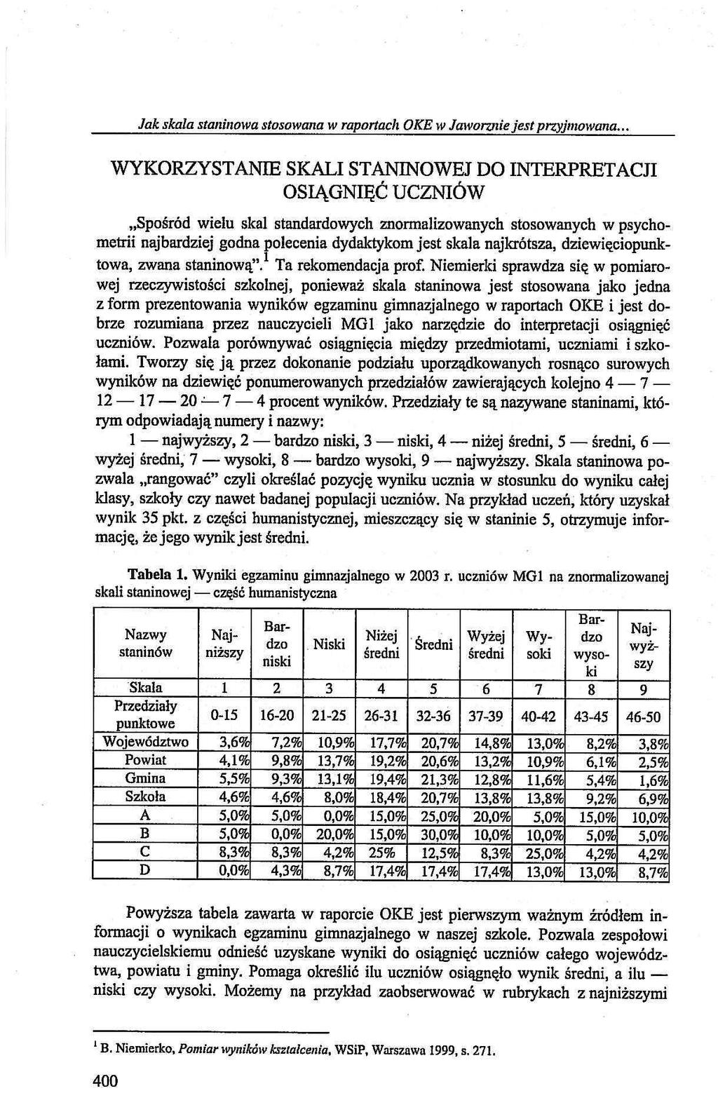 Jak skala stannowa stosowana w raportach OKE w Jaworzne jest przyjmowana.