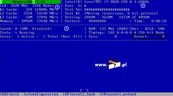 6 (Pobrane z slow7.pl) (zależne od wersji BIOS bądź producenta komputera). Po uruchomieniu programu rozpoczyna on automatycznie test pamięci RAM.