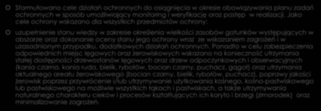 Jakie cele działań ochronnych zostały wyznaczone w Planie zadań ochronnych dla badanego obszaru?