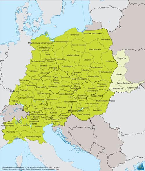 Program dla Europy Środkowej 2014-2020 Obszar programu to ponad 1 mln km² oraz ponad 142 miliony mieszkańców Program będzie obejmował 9