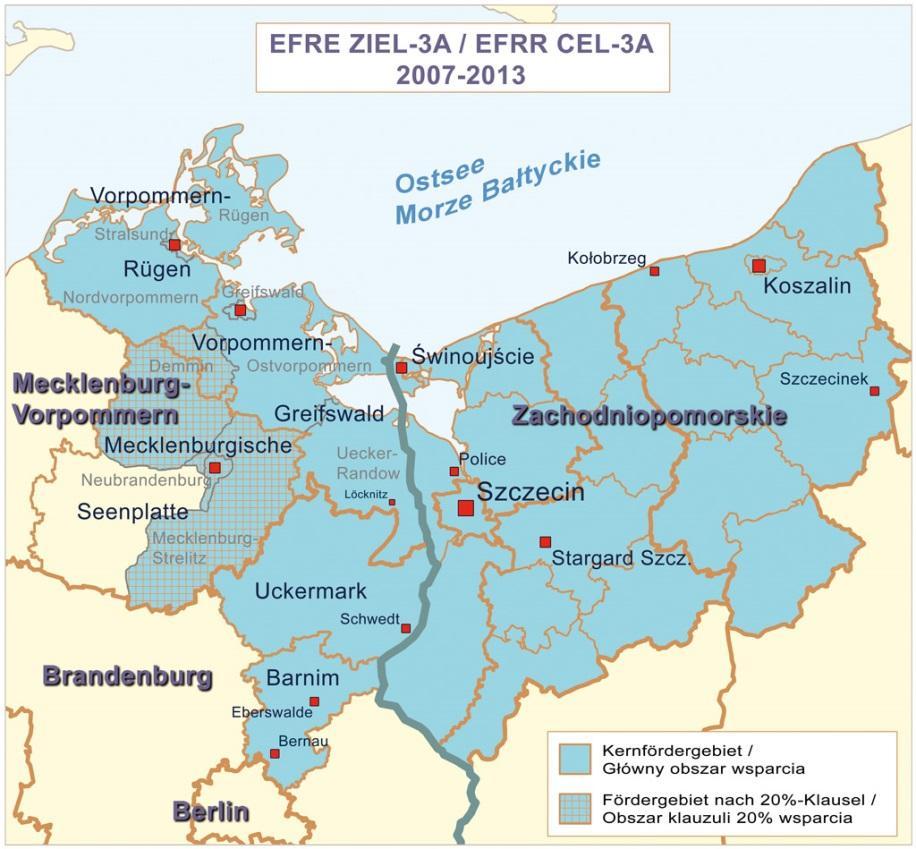 INTERREG V A obszar wsparcia Obszar wsparcia powiększy