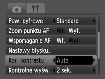 fotografowania w określonych warunkach. Wybierz opcję [Kor. kontrastu]. Naciśnij przycisk n i wybierz opcję [Kor.