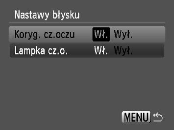 oczu], a następnie za pomocą przycisków qr wybierz ustawienie [Wł.]. Na ekranie pojawi się ikona Œ (str. 42).