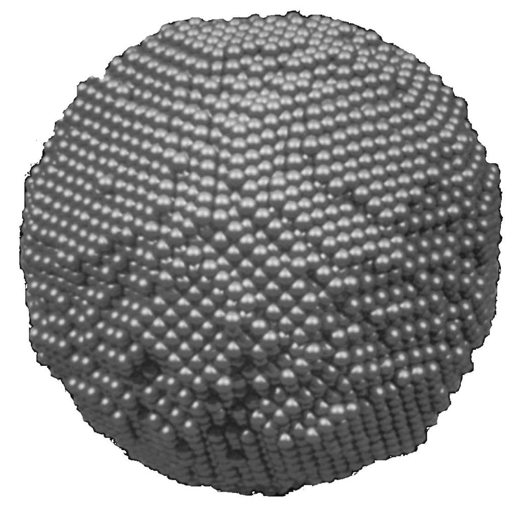 Nanocząstki i powierzchnia Kulisty klaster o promieniu ~5 nm - ok. 20 000 atomów np. Au... Struktura w objętości np.
