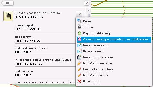 2.6.4. Decyzje o pozwoleniu na użytkowanie generuj decyzję Na podstawie zarejestrowanej decyzji Użytkownik może wygenerowad dokument decyzji o pozwoleniu na użytkowanie.