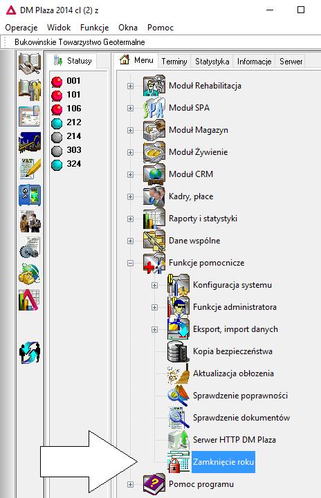 Zamknięcie roku przez użytkownika Jak zamknąć rok 2016 w DM Plaza? Przed zamknięciem roku należy dokonać zamknięcia doby hotelowej wraz z wydrukowaniem paragonu fiskalnego.