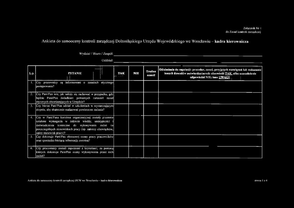 r; ruf NIE Trudno ocenić O d n iesien ie do regulacji: procedur, zasad, przyjętych rozw iązań lub w skazanie innych d ow od ów r>otwierdzaiacvch oddowiedź T A K.