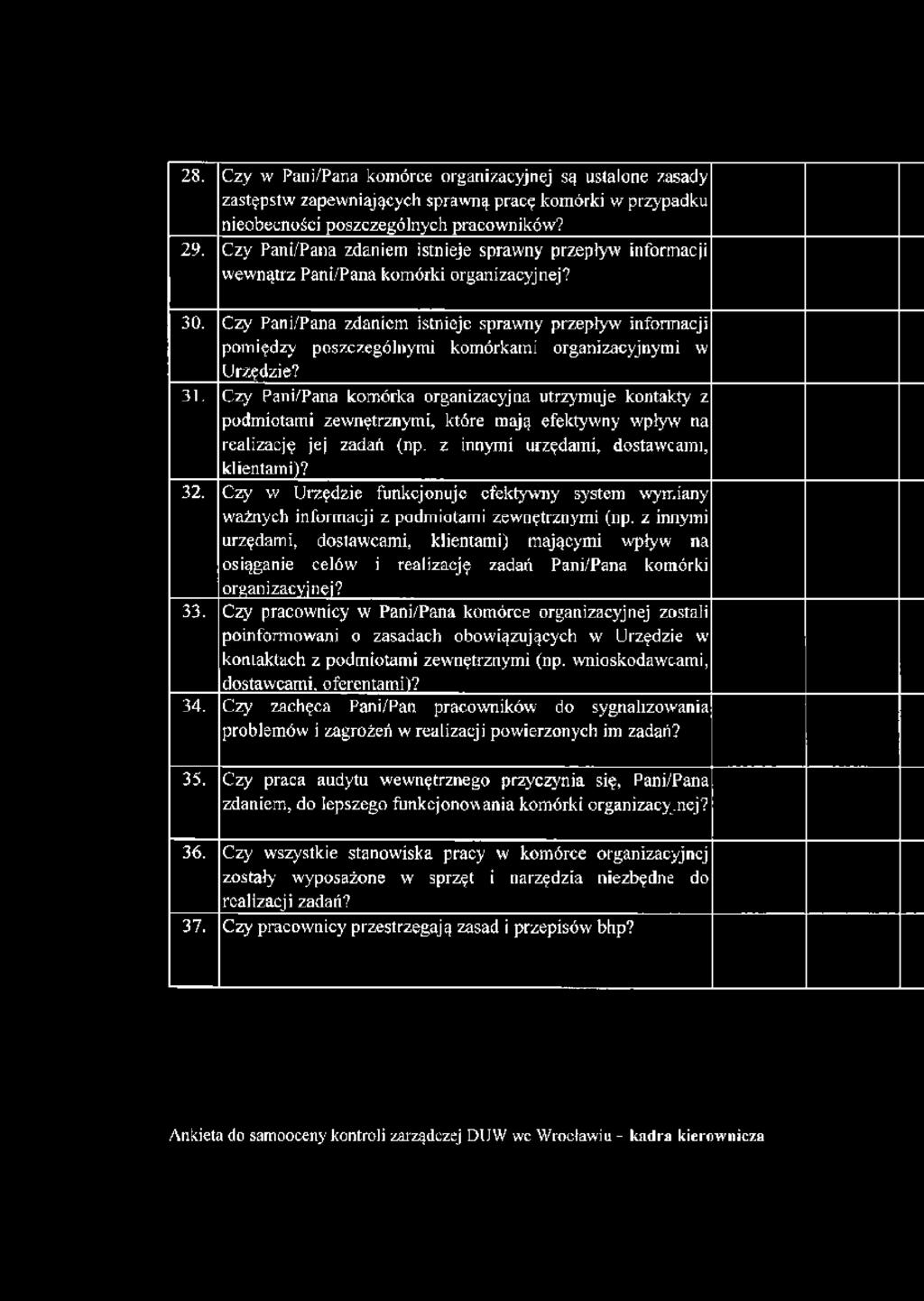 Czy Pani/Pana zdaniem istnieje sprawny przepływ informacji pom iędzy poszczególnymi komórkami organizacyjnymi w Urzędzie? 31.