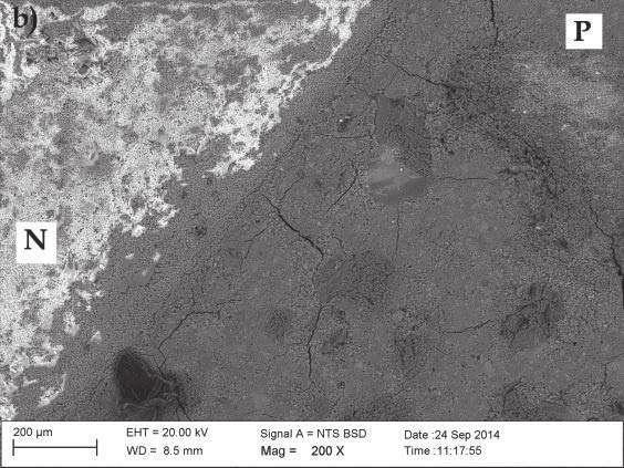Również podczas pobierania próbek betonu BP do analizy SEM zaobserwowano w wielu miejscach na długościach styku pustki powietrzne przy wszystkich wartościach ciśnienia (patrz rys. 2, zdjęcie dolne).