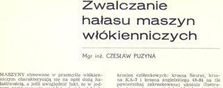 Przykład materiału badawczego Puzyna Czesław, Zwalczanie hałasu maszyn włókienniczych, BPNiP nr 12/1972, s. 24-26.