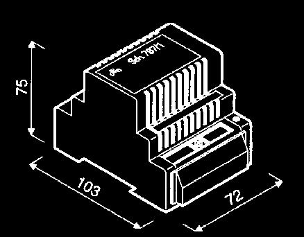 ROZMIARY: Szerokość: Długość: Głębokość: 103 mm 72 mm 75 mm Długość 72 mm odpowiada 4 modułom DIN. Unifon nr ref. 1133/35A wyposażony jest w: - przycisk otwierania drzwi.