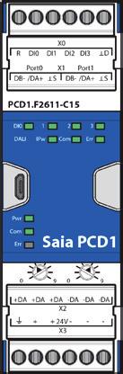 PCD1 1E 5 Saia PCD1.F2611-C15 (programowalny moduł ) Programowalny moduł PCD1.F2611-C15 umożliwia obsługę do 64 balastów.