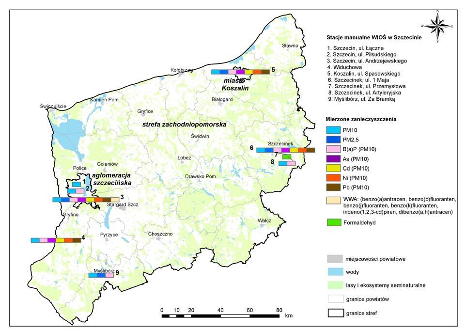 powietrza w województwie zachodniopomorskim w 2013 r. Mapa 4.1.3a.