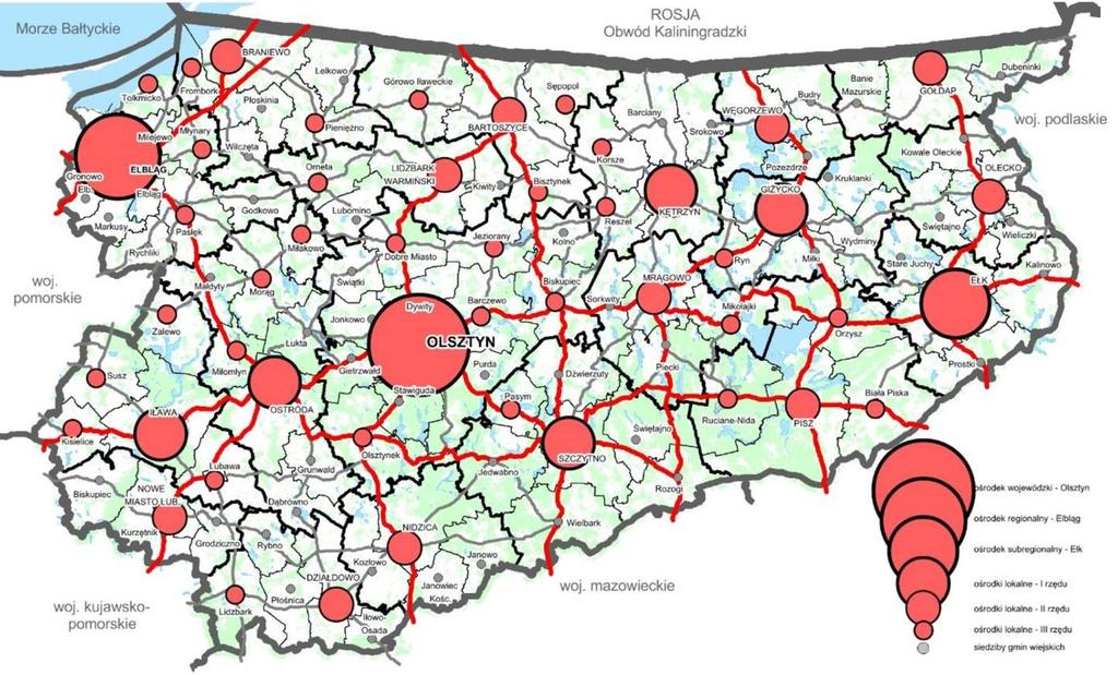 Miejskie Obszary Funkcjonalne w województwie warmińsko-mazurskim Źródło: Plan Zagospodarowania