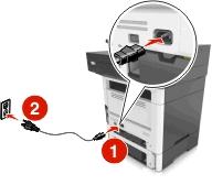 7 Wyrównaj drukarkę z zasobnikiem i wolno opuść drukarkę na miejsce.