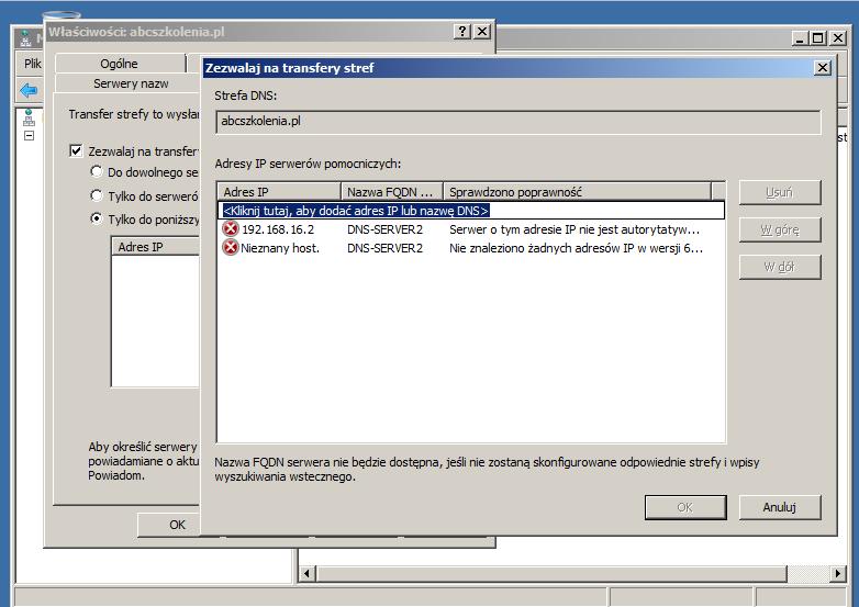 W naszym przypadku jedynym możliwym wyborem jest wiec zezwolenie na transfer strefy do wszystkich serwerów (rys. 19).