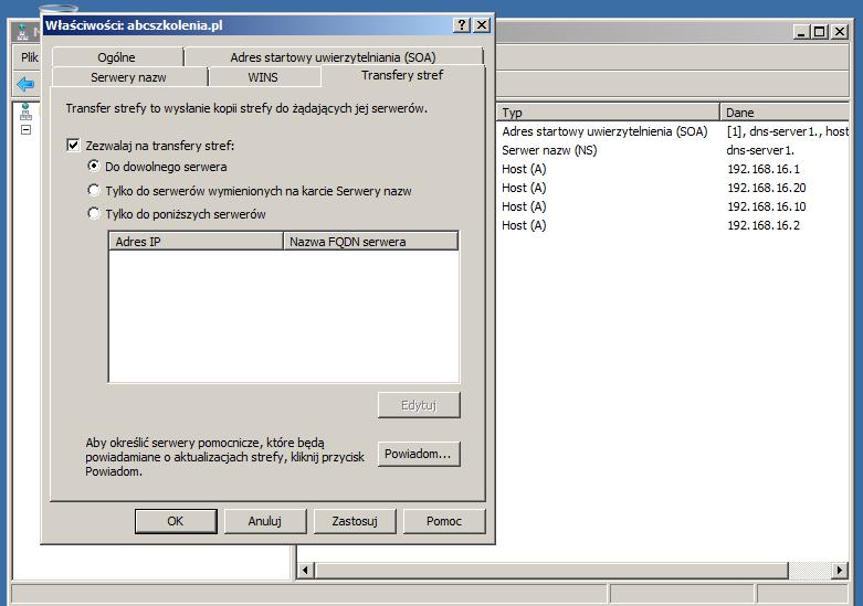 którego dokonujemy transferu staje się pełnoprawnym serwerem DNS i możliwe jest wskazanie go jako autorytatywnego serwera DNS dla danej