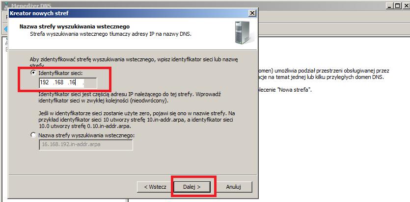 Pozostawiamy domyślną nazwę pliku strefy oraz, również domyślnie, nie pozwalamy na