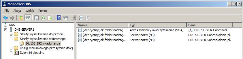 adresów: o 192.168.16.1 DNS-SERVER1.abcszkolenia.pl. o 192.168.16.2 DNS-SERVER2.