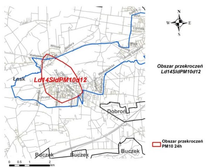 Gmina Łask została zakwalifikowana do stref przekroczeń ze względu na emisję PM10 i benzo(a)pirenu. PM10 Obszar przekroczeń Ld14SldPM10d12 zlokalizowany jest w gminie miejsko-wiejskiej Łask.