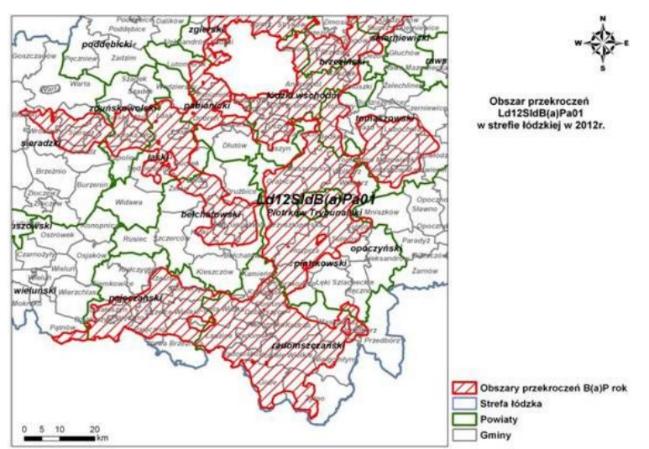 (źródło: Program Ochrony Powietrza dla strefy łódzkiej) Ze względu na przekroczenie 24 godzinnej wartości poziomu dopuszczalnego stężenia pyłu zawieszonego PM10 konieczne jest przeprowadzenie działań