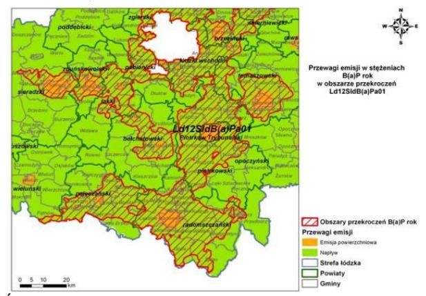 miejsko-wiejskich. Obszary przekroczeń 24- godzinnej wartości poziomu dopuszczalnego pyłu PM10 obejmują Gminę Łask.