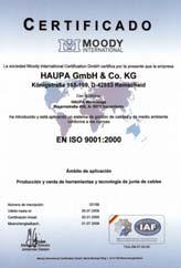 Jakość Od roku 1996 posiada HAUPA Certyfikat Jakośći DIN EN ISO 9000 (seit 2003 DIN EN ISO 9001).