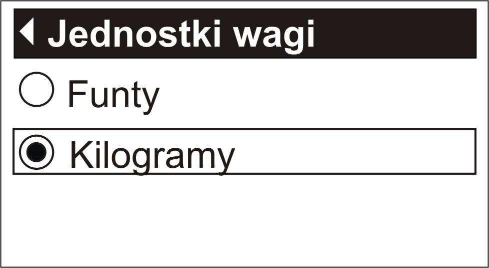 Następnie nacisnąć trzykrotnie przycisk W DÓŁ ( ). Napis Jednostki twardości powinien znajdować się w ramce. Nacisnąć przycisk WYBÓR ( ).