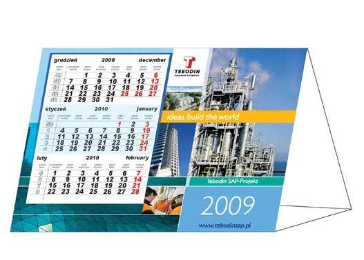 Kalendarze na biurko stojące ( piramidki ) z kalendarium doklejanym 12 kart - format kalendarza 150 x 210 mm - druk pełen kolor - karton 330 g