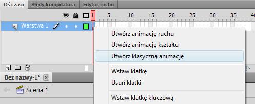 Wybieramy z menu polecenie: Utwórz klasyczną animację.